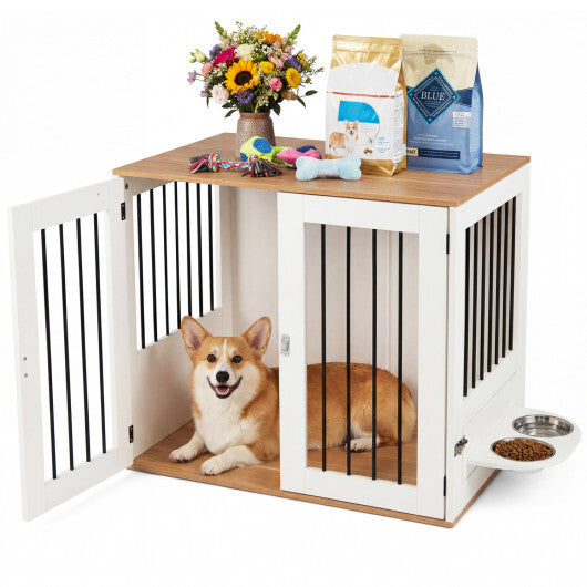 31.5" Dog Crate Furniture Wooden Dog Kennel with Double Lock Doors-White W2B