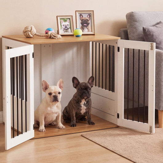 31.5" Dog Crate Furniture Wooden Dog Kennel with Double Lock Doors-White W2B