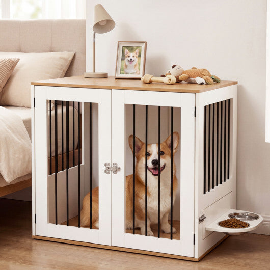 31.5" Dog Crate Furniture Wooden Dog Kennel with Double Lock Doors-White W2B