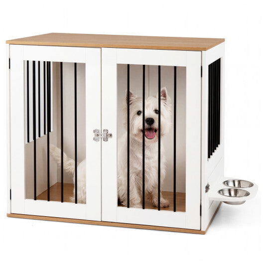 31.5" Dog Crate Furniture Wooden Dog Kennel with Double Lock Doors-White W2B