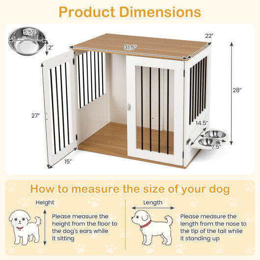 31.5" Dog Crate Furniture Wooden Dog Kennel with Double Lock Doors-White W2B