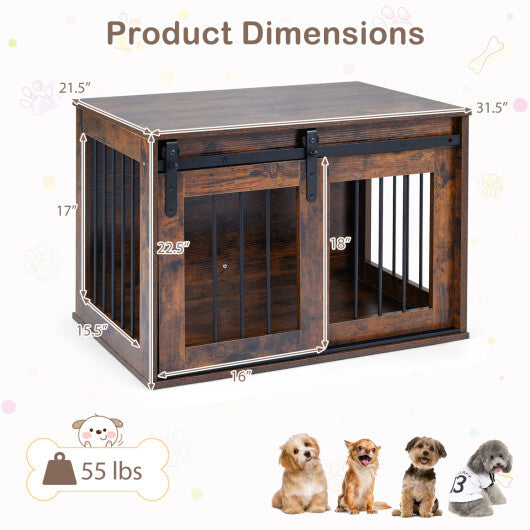 Dog Crate Furniture Heavy Duty Dog Kennel with Sliding Barn Door-Gray W2B