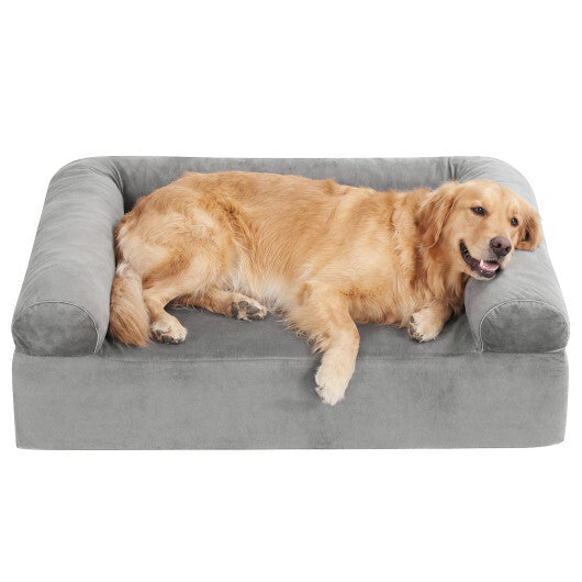 Cooling Gel Memory Foam Dog Bed for Medium Dogs with Washable Cover-Light Gray W2B