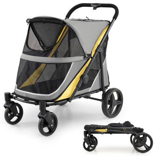 220 LBS Heavy Duty Dog Stroller for Large and Medium Dogs with One-Step Foot Brake and Top & Front Windows-Yellow W2B