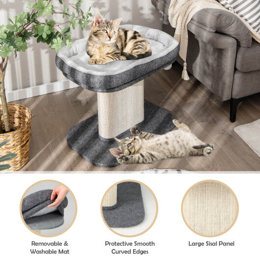 Modern Cat Tree Tower with Large Plush Perch and Sisal Scratching Plate-Gray