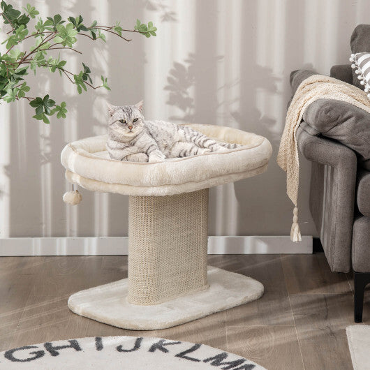 Modern Cat Tree Tower with Large Plush Perch and Sisal Scratching Plate-Gray