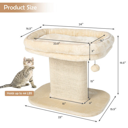 Modern Cat Tree Tower with Large Plush Perch and Sisal Scratching Plate-Gray