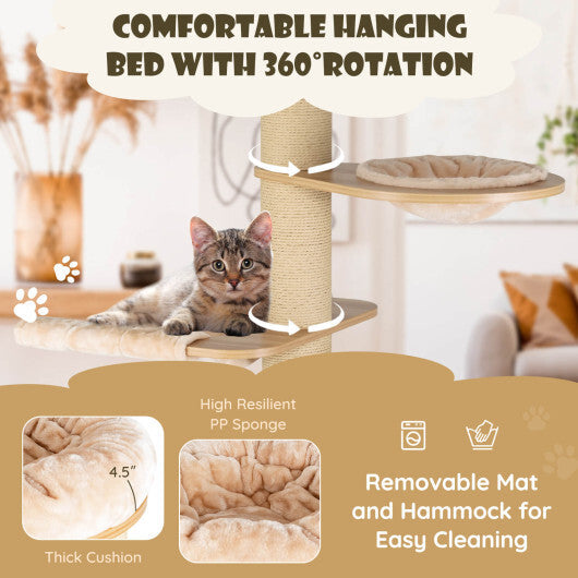 75.5" Tall Cat Tree with 7 Sisal Posts & Hanging Basket and Hammock for Indoor-Beige W2B