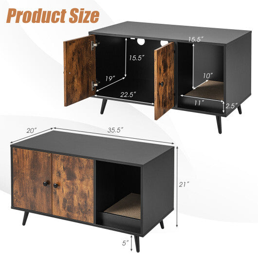 Cat Litter Box Enclosure with Double Door Cabinet W2B