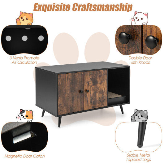 Cat Litter Box Enclosure with Double Door Cabinet W2B