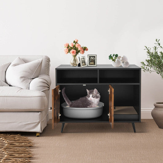 Cat Litter Box Enclosure with Storage Compartments and Pet Scratcher W2B