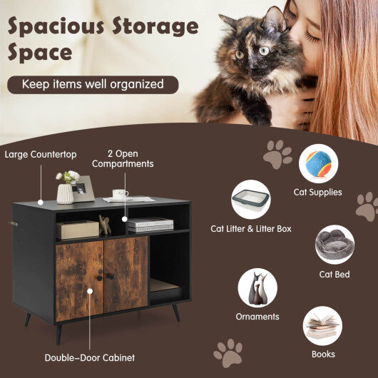 Cat Litter Box Enclosure with Storage Compartments and Pet Scratcher W2B