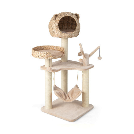 Multi-Level Cat Tree with Condo Hammock and Rotatable Hanging Balls-Natural W2B