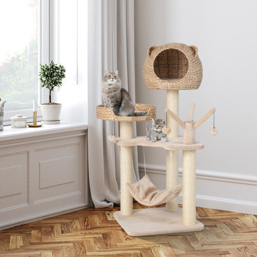 Multi-Level Cat Tree with Condo Hammock and Rotatable Hanging Balls-Natural W2B