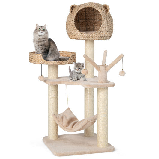 Multi-Level Cat Tree with Condo Hammock and Rotatable Hanging Balls-Natural W2B
