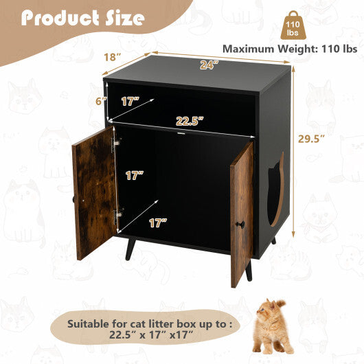 Industrial Cat Litter Box Enclosure with Entry and Open Compartment-Brown W2B