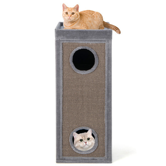 39 Inch Tall Cat Condo with Scratching Posts and 3 Hideaways and 4 Soft Plush Cushions-Gray W2B