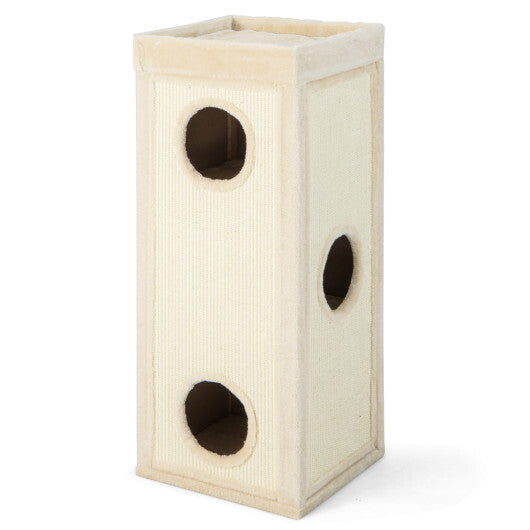 39 Inch Tall Cat Condo with Scratching Posts and 3 Hideaways and 4 Soft Plush Cushions-Gray W2B