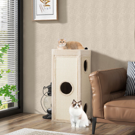 39 Inch Tall Cat Condo with Scratching Posts and 3 Hideaways and 4 Soft Plush Cushions-Gray W2B