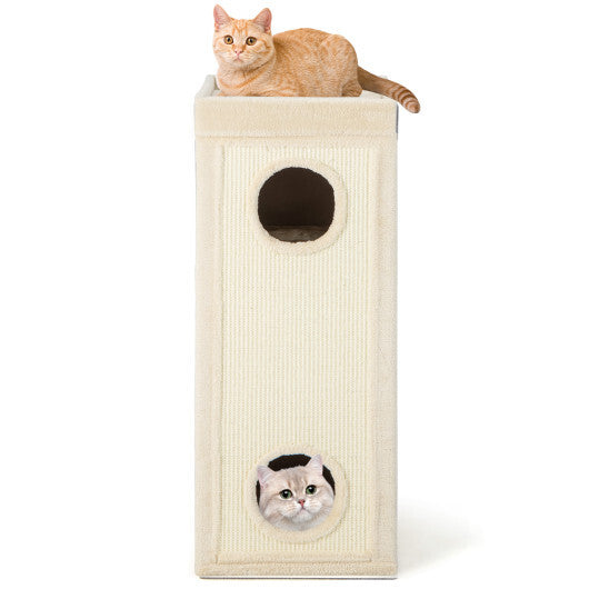 39 Inch Tall Cat Condo with Scratching Posts and 3 Hideaways and 4 Soft Plush Cushions-Gray W2B