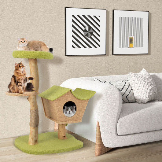 43 Inch Wooden Cat Tree with Padded Top Perch-Green W2B