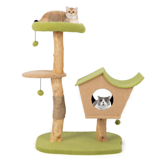 43 Inch Wooden Cat Tree with Padded Top Perch-Green W2B