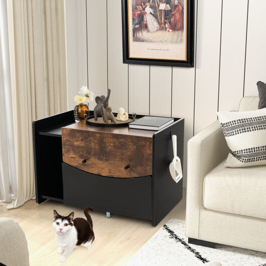 Cat Litter Box Enclosure with Pull-out Drawer-Black W2B