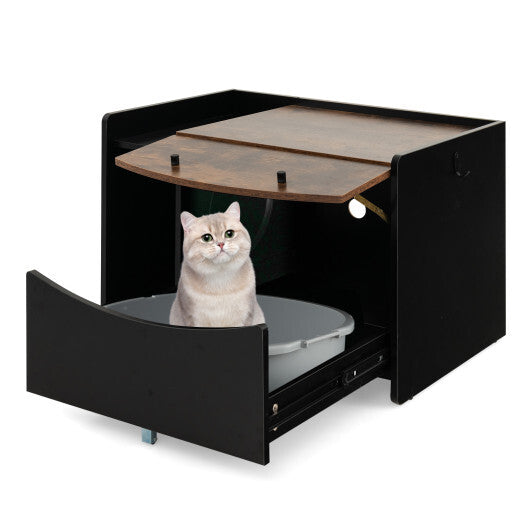 Cat Litter Box Enclosure with Pull-out Drawer-Black W2B