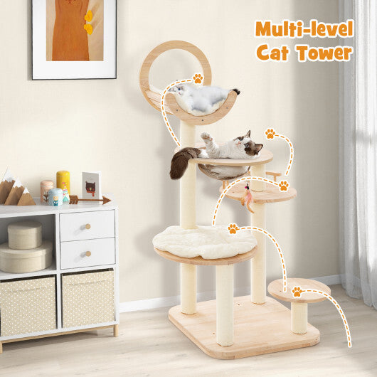4-in-1 Large Wooden Cat Tower with Space Capsule Nest for Indoor Cats W2B