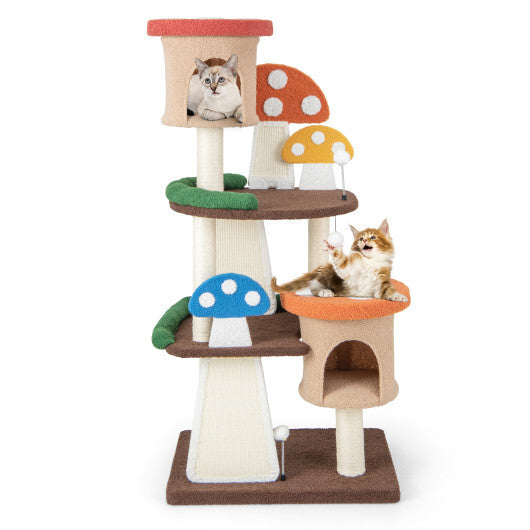 4-In-1 Cat Tree with 2 Condos and Platforms for Indoors-Multicolor W2B