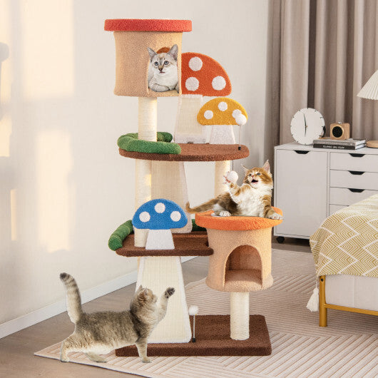 4-In-1 Cat Tree with 2 Condos and Platforms for Indoors-Multicolor W2B