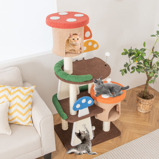 4-In-1 Cat Tree with 2 Condos and Platforms for Indoors-Multicolor W2B