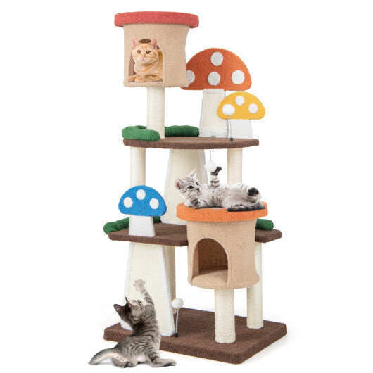 4-In-1 Cat Tree with 2 Condos and Platforms for Indoors-Multicolor W2B