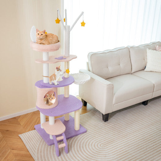Multi-level Cat Tower with Sisal Covered Scratching Posts-M W2B