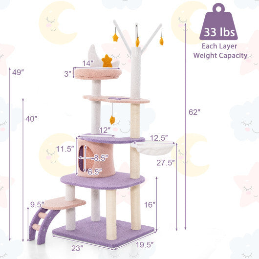 Multi-level Cat Tower with Sisal Covered Scratching Posts-M W2B