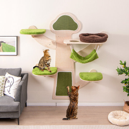 Wall-Mounted Cat Tower Cat Wall Shelves Furniture with Bed-Green W2B