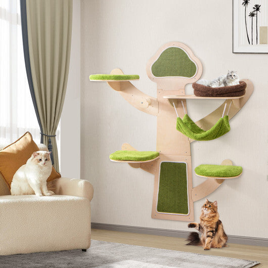 Wall-Mounted Cat Tower Cat Wall Shelves Furniture with Bed-Green W2B