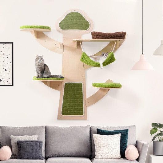 Wall-Mounted Cat Tower Cat Wall Shelves Furniture with Bed-Green W2B