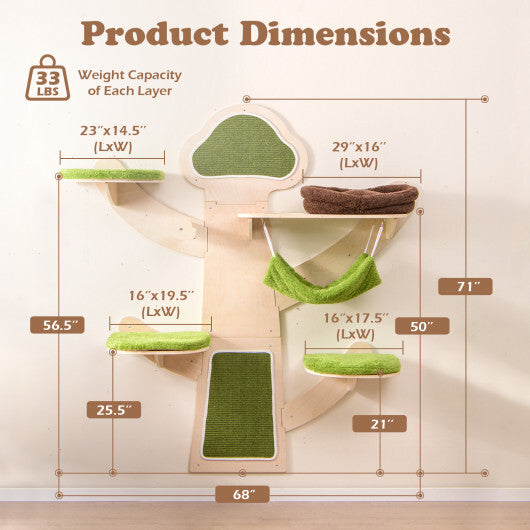 Wall-Mounted Cat Tower Cat Wall Shelves Furniture with Bed-Green W2B