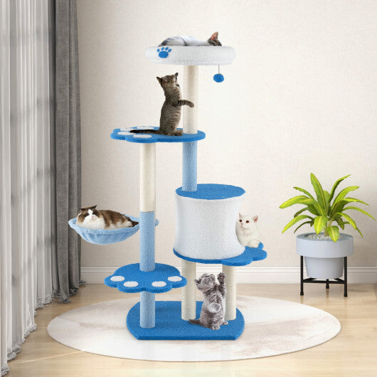 54 Inches Tall Modern Cat Tree Tower for Indoor Cats-Blue W2B