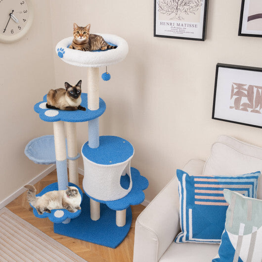 54 Inches Tall Modern Cat Tree Tower for Indoor Cats-Blue W2B