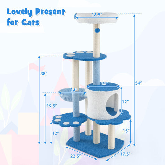 54 Inches Tall Modern Cat Tree Tower for Indoor Cats-Blue W2B