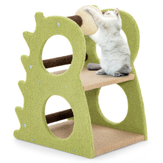 2-Tier Modern Cat Tree for Indoor Cats with Rotatable Sisal Scratching Ball-Green W2B