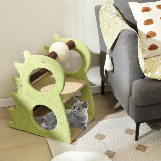 2-Tier Modern Cat Tree for Indoor Cats with Rotatable Sisal Scratching Ball-Green W2B