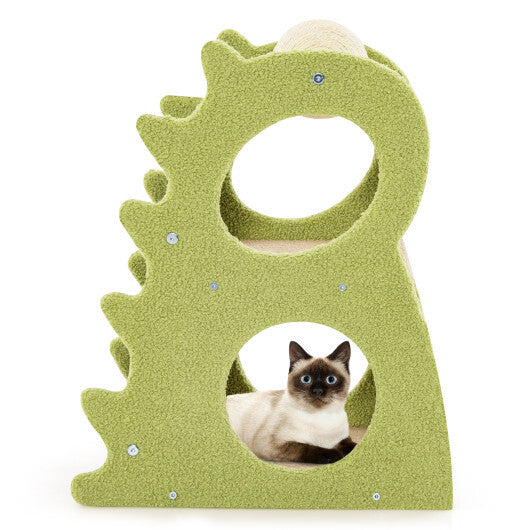 2-Tier Modern Cat Tree for Indoor Cats with Rotatable Sisal Scratching Ball-Green W2B