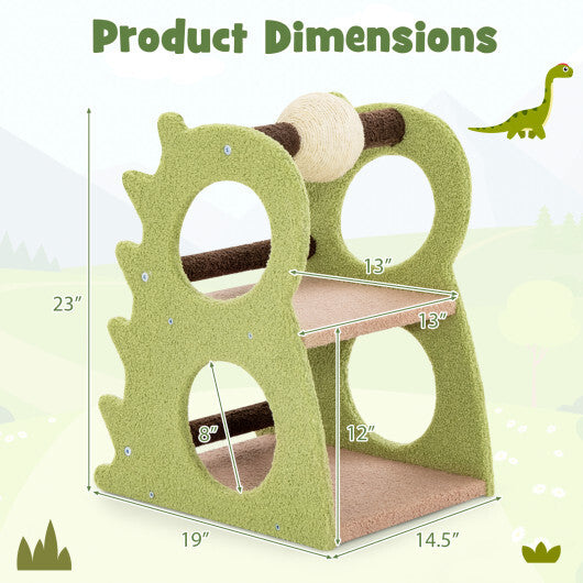 2-Tier Modern Cat Tree for Indoor Cats with Rotatable Sisal Scratching Ball-Green W2B