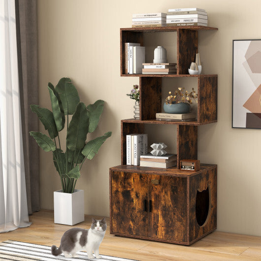 56 Inch Tall Cat Litter Box Enclosure with Storage-Rustic Brown W2B