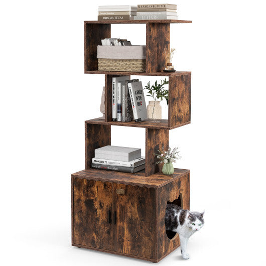 56 Inch Tall Cat Litter Box Enclosure with Storage-Rustic Brown W2B