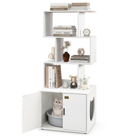 56 Inch Tall Cat Litter Box Enclosure with Storage-Rustic Brown W2B