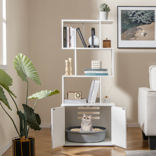 56 Inch Tall Cat Litter Box Enclosure with Storage-Rustic Brown W2B